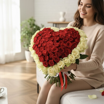 Букеты к 14 февраля с доставкой: сердца из роз и вариации на 21 и 51 розу