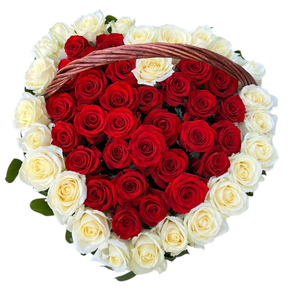 Сердце из 61 розы в корзине